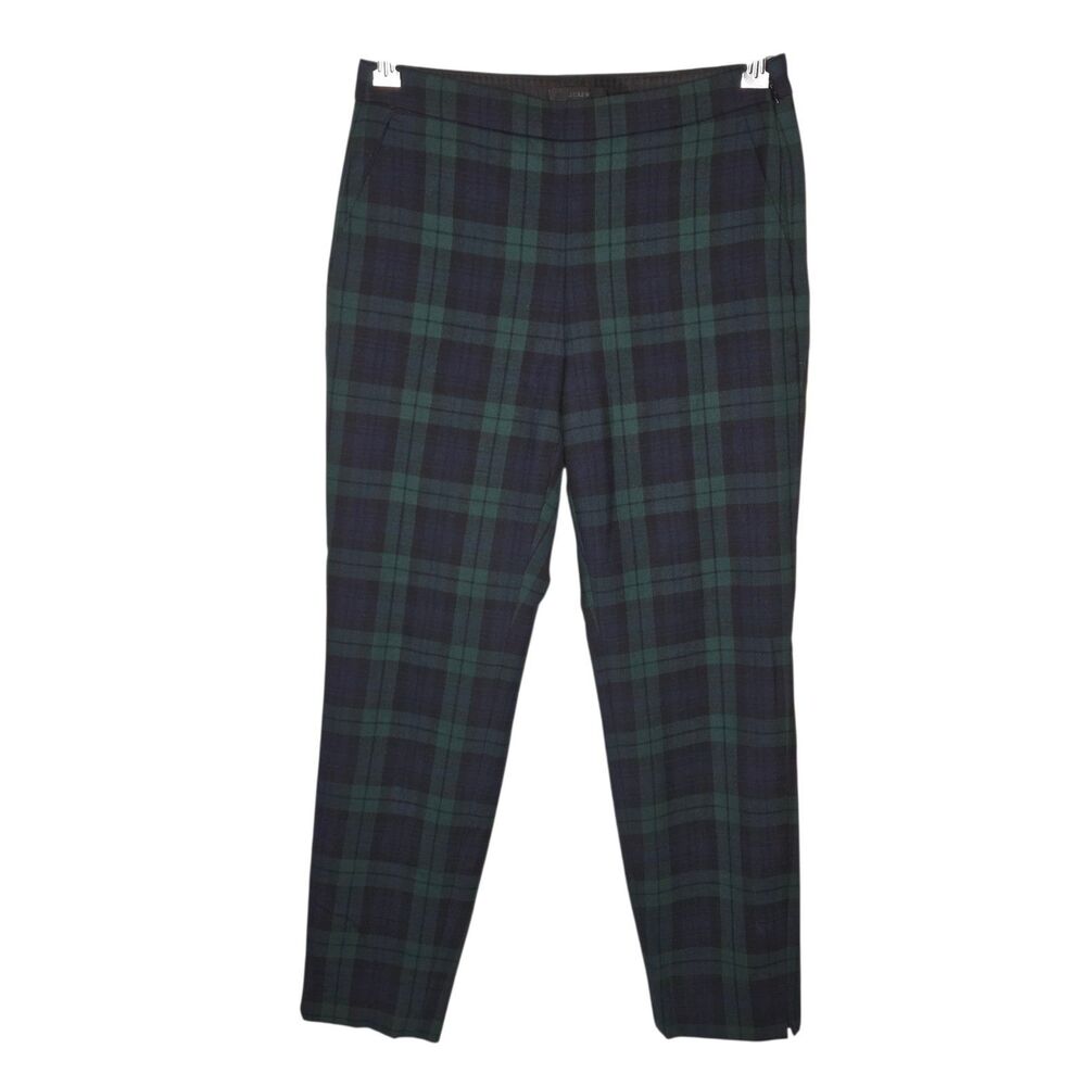 J.Crew NWOT Black Watch Green & Blue Plaid Trousers, Slim Crop - Size 0